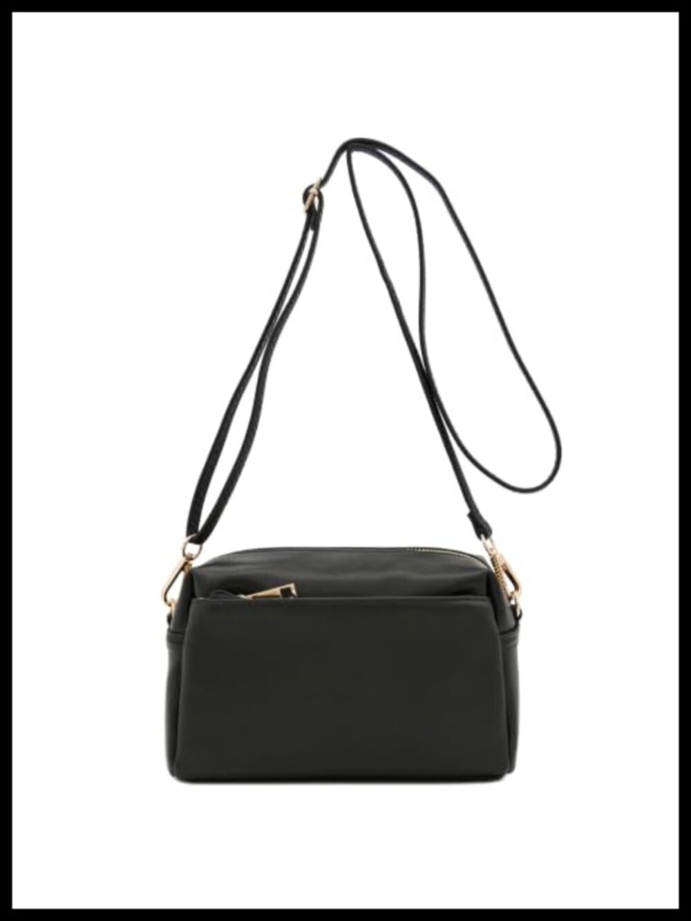 Faux Leather Triple Zip Small Crossbody Bag Adjustable Strap Everyday Purse